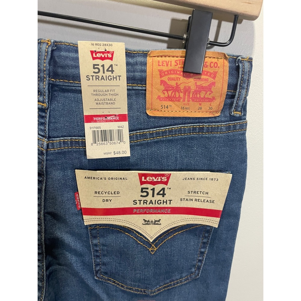 Levi's 514 Straight Fit Jeans Boys 16 Reg 28x30 Blue Performance Stretch Denim - Picture 4 of 5